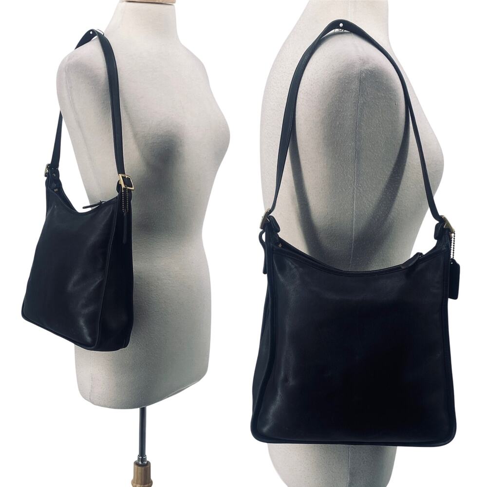 Vintage Coach Andrea Slim Hobo Shoulder Bag Zip Top 9073 Black Gold Womens